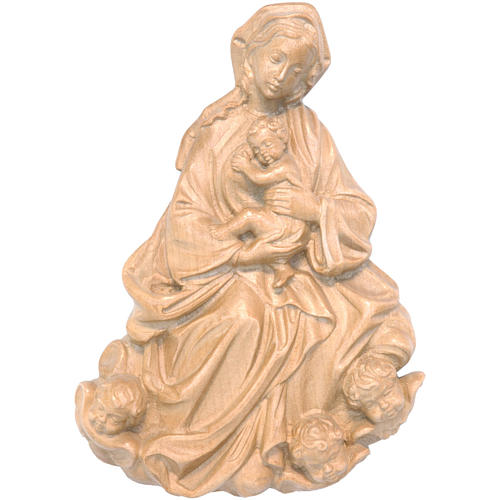 Baroque Our Lady and child patinated wood bas-relief 8" Valgardena 1