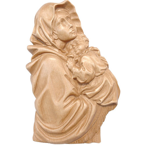 Bas-relief, Ferruzzi's Madonna in Valgardena patinated wood. 1