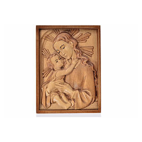 Our Lady with baby Jesus multi-patinated wood plaque in relief Valgardena
