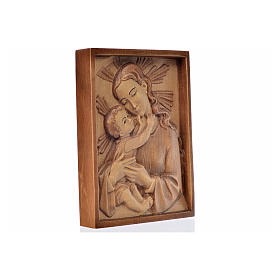 Our Lady with baby Jesus multi-patinated wood plaque in relief Valgardena