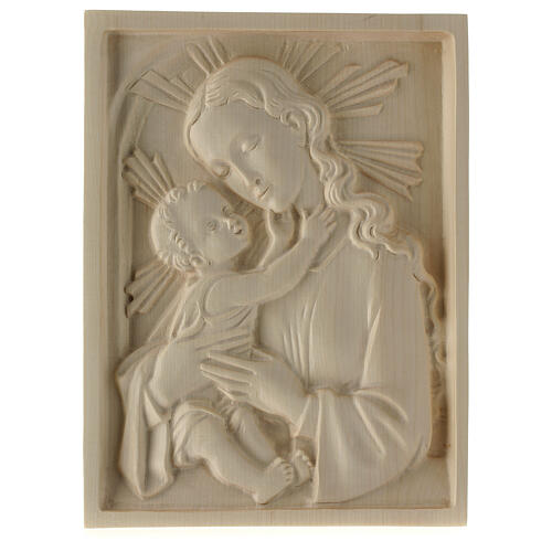 Our Lady with baby Jesus waxed wood plaque in relief Valgardena 1