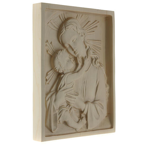Our Lady with baby Jesus waxed wood plaque in relief Valgardena 4