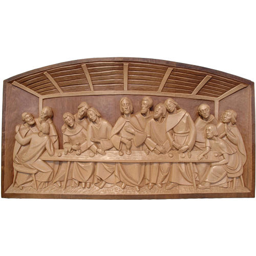 Bas-relief, Last Supper in multi-patinated Valgardena wood 1