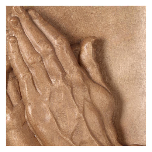Bas-relief with joined hands patinated Valgardena wood 2