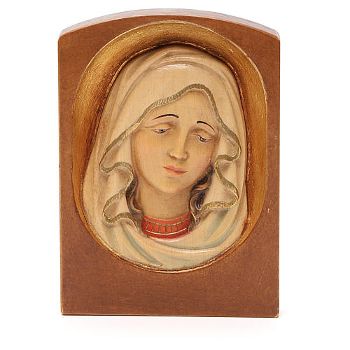 STOCK Płaskorzeźba twarz Madonny 16x11,5 cm drewno Valgardena 1