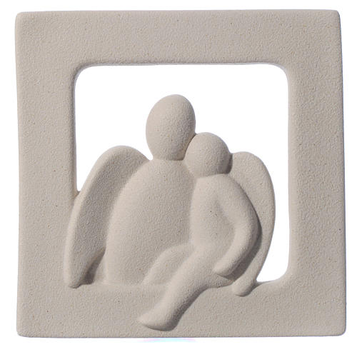 Guardian Angel bas relief in stoneware ivory 16X16 cm 1