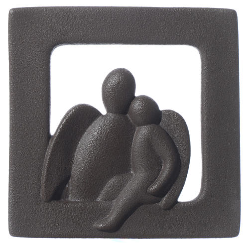 Guardian Angel bas relief in stoneware coffee colour 16X16 cm 1
