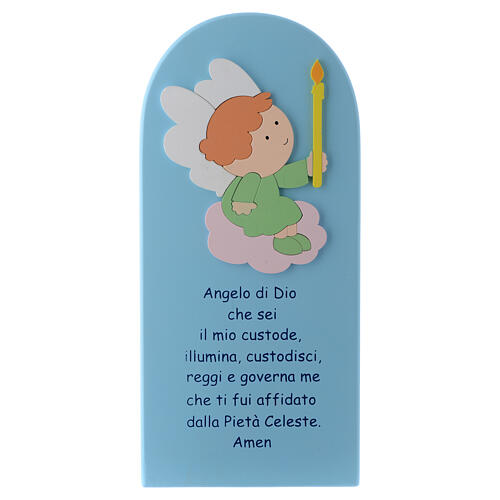 Bild aus hellblau gefärbtem Holz mit Engel-Gottes Gebet, 30 x 10 cm 1