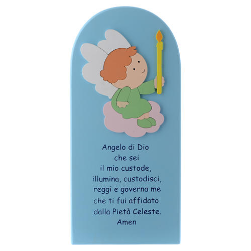 Angel of God shovel in light blue wood 30x10 cm 1