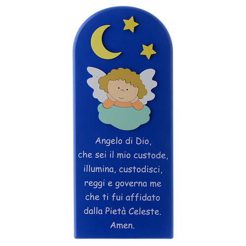 Bild aus blau gefärbtem Holz mit Engel-Gottes Gebet, Engel und Sternchen, 30 x 10 cm 1