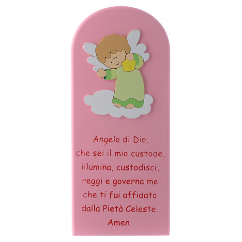 Bild aus grűn und rosa gefärbtem Holz mit Engel-Gottes Gebet und Engel, 30 x 10 cm 1