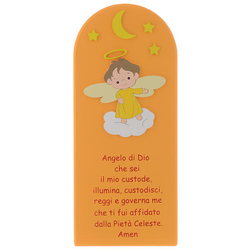 Angel of God shovel on coloured orange wood 30x10 cm 1