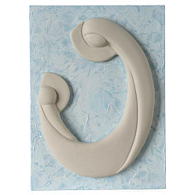 Bas-relief porcelaine blanche Vierge Enfant panneau bleu Pinton 17x13 cm