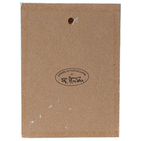 Bas-relief porcelaine blanche Vierge Enfant panneau bleu Pinton 17x13 cm