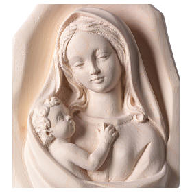 Our Lady with Baby Jesus bas relief in natural wood of Valgardena