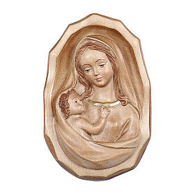 Flachrelief aus gebräuntem Grődnertal-Holz, Madonna mit Jesuskind, 3 Farben