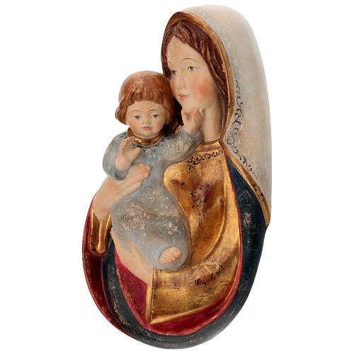 Flachrelief der klassischen Madonna aus Grődnertal-Holz mit antikem Feingold, 40 cm 3