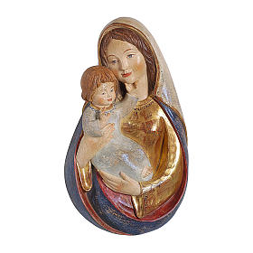 Bajorrelieve Virgen clásica 40 cm madera Val Gardena oro de tíbar antiguo