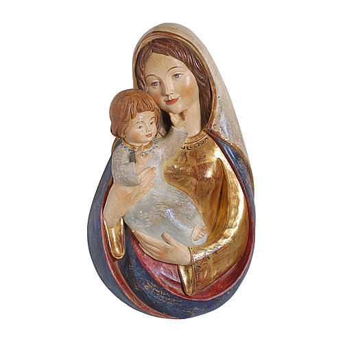 Bajorrelieve Virgen clásica 40 cm madera Val Gardena oro de tíbar antiguo 1