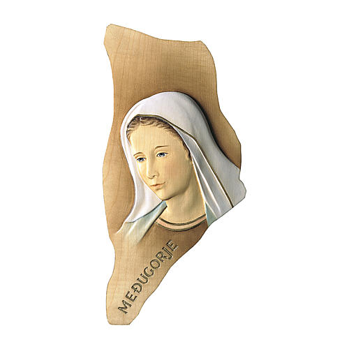 Bas-relief Our Lady of Medjugorje in painted wood, Val Gardena 1