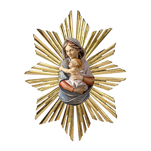 Sculpture to hang Virgin bust with halo in painted wood, Val Gardena 1