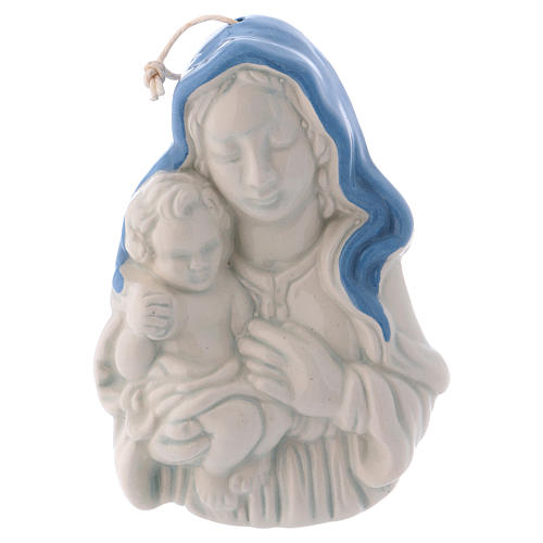 Icône céramique blanche Deruta Vierge Enfant à bras 10x5x2 cm 1