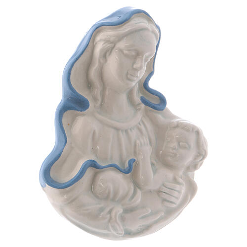 Ikone der Madonna aus weißer Keramik von Deruta mit blauen Details, 10 x 10 x 5 cm 2