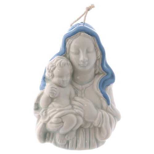 Virgin icon, white ceramic, blue details, Deruta, 10x10x5 cm 4