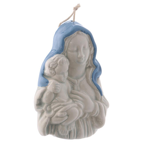 Virgin icon, white ceramic, blue details, Deruta, 10x10x5 cm 5