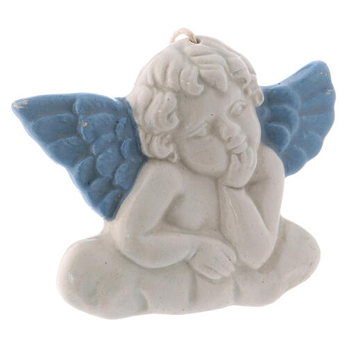 Virgin icon, white ceramic, blue details, Deruta, 10x10x5 cm 8