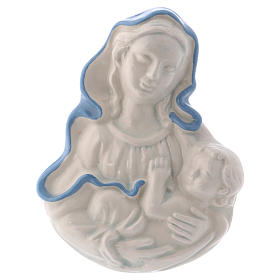 Icono Virgen de cerámica Deruta blanca detalles azules 10x10x5 cm