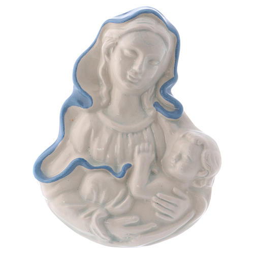 Icono Virgen de cerámica Deruta blanca detalles azules 10x10x5 cm 1