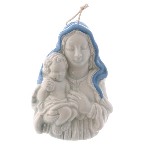 Icono Virgen de cerámica Deruta blanca detalles azules 10x10x5 cm 4