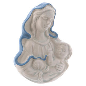 Our Lady icon of white Deruta ceramic with blue details 4x3x1 in