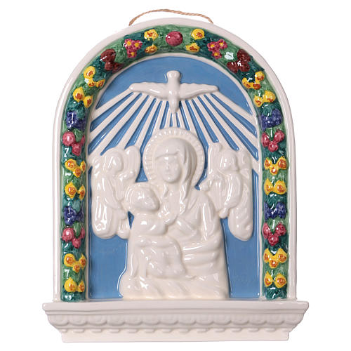 Bas-relief céramique Vierge Enfant Jésus à bras 30x25 cm Deruta 1