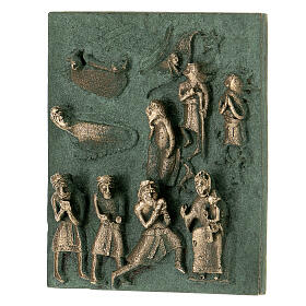 Fliese San Zeno Verona aus Bronze mit Geburt Christi, Schäfern und den Heiligen Drei Königen mit Haken.
