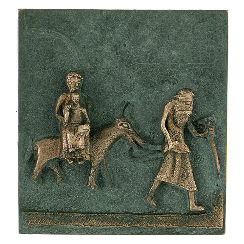 Fliese San Zeno Verona aus Bronze mit Flucht nach Ägypten mit Haken. 1