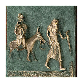 Flight from Egypt, bronze tile of San Zeno of Verona on antique finish wood
