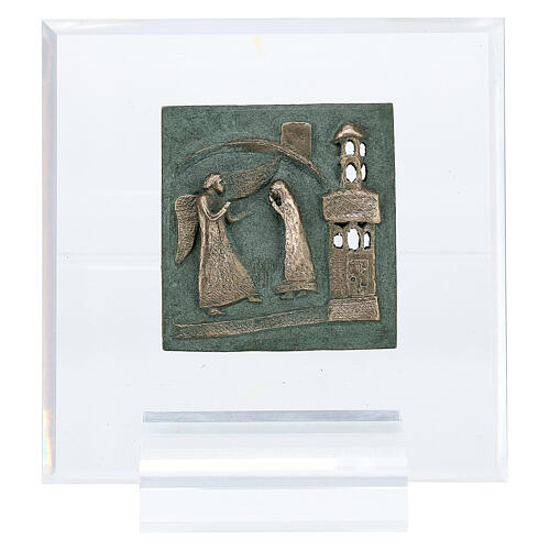 Kachel von San Zeno aus Verona mit Darstellung der Verkűndigung aus Bronze und Plexiglas, 7 cm 1