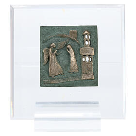 Annonciation bronze tile of San Zeno of Verona on plexiglass