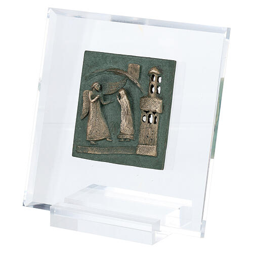 Formella San Zeno Verona Annunciazione bronzo plex 7cm 3
