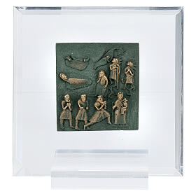 Kachel von San Zeno aus Verona mit Christi Geburt, Hirten und den Heiligen Drei Kőnigen aus Bronze und Plexiglas, 7 cm
