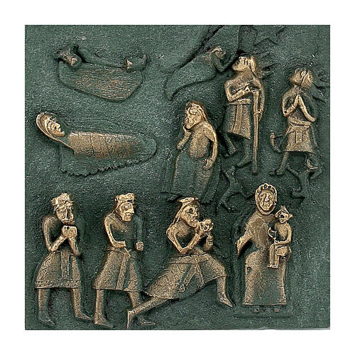 Kachel von San Zeno aus Verona mit Christi Geburt, Hirten und den Heiligen Drei Kőnigen aus Bronze und Plexiglas, 7 cm 2