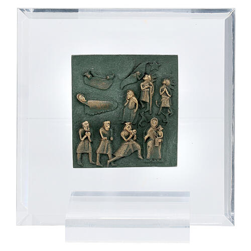 Nativity Scene with shepherds and Wise Men, bronze tile of San Zeno of Verona on plexiglass 1
