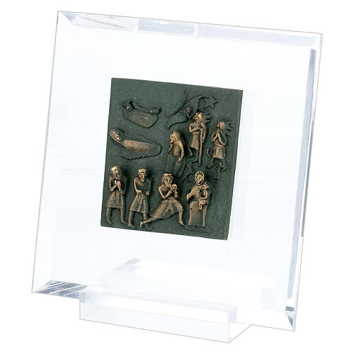 Nativity Scene with shepherds and Wise Men, bronze tile of San Zeno of Verona on plexiglass 3