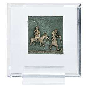 Kachel von San Zeno aus Verona mit Darstellung der Flucht aus Ägyptenaus Bronze und Plexiglas, 7 cm
