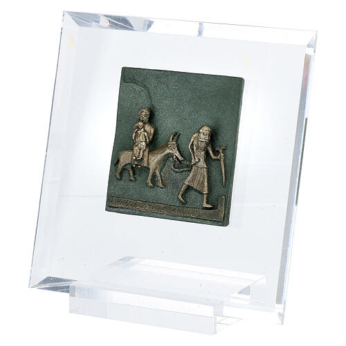 Kachel von San Zeno aus Verona mit Darstellung der Flucht aus Ägyptenaus Bronze und Plexiglas, 7 cm 3