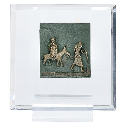 Flight from Egypt, bronze tile of San Zeno of Verona on plexiglass 1