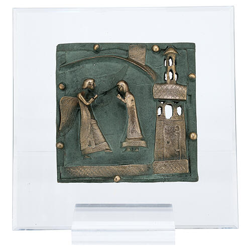 Bronze tile of the Annonciation on plexiglass, San Zeno of Verona, 15 cm 1