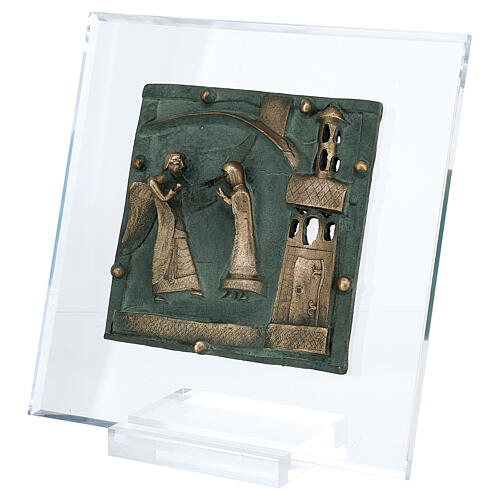 Bronze tile of the Annonciation on plexiglass, San Zeno of Verona, 15 cm 3